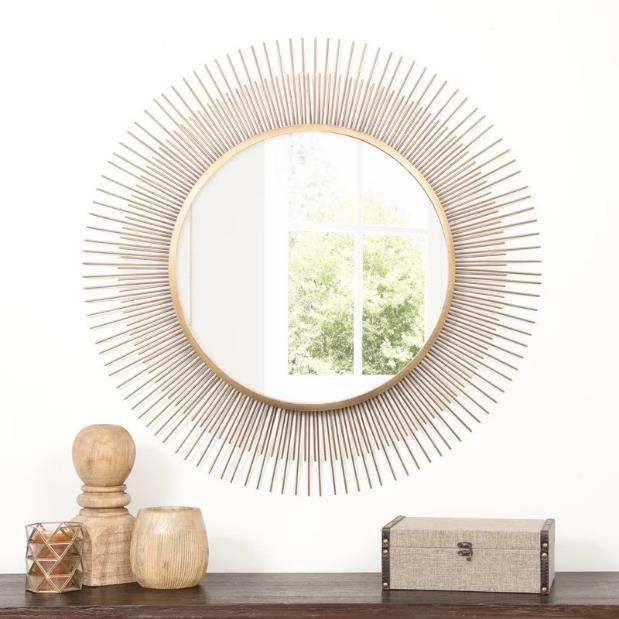 Champagne Gold Spoke Sunburst Round Wall Mirror
