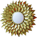 Copper Brown Leaf Sunburst Round Metal Wall Mirror