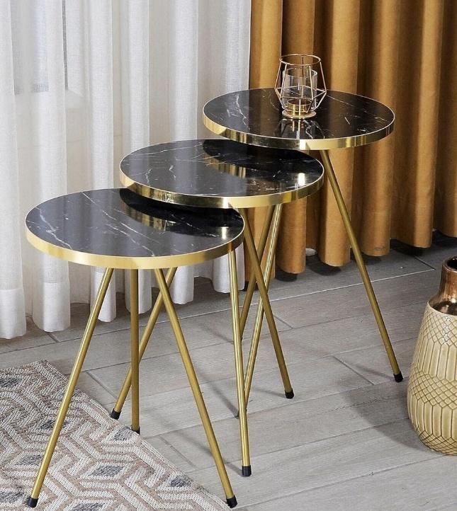 Folding Gold Tripod Round Nesting Table Set of 3