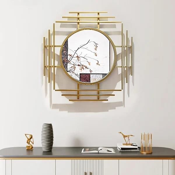 Gold Art Deco Round Metal Wall Mirror