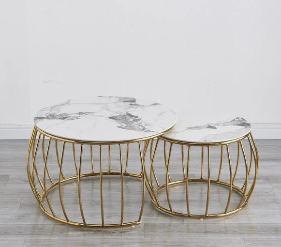 Gold Curved Cage Round Nesting Table Set of 2