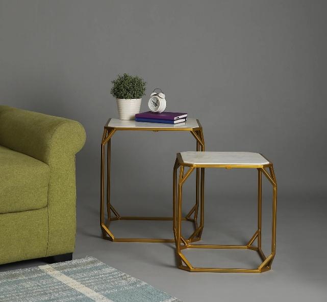 Gold Cut-Corner Frame Square Nesting Side Table Set of 2