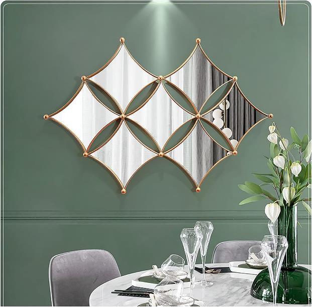 Gold Diamond Panel Metal Wall Mirror