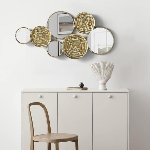 Gold Disc Cluster Metal Wall Mirror
