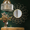 Gold Flower Petal Round Metal Wall Mirror