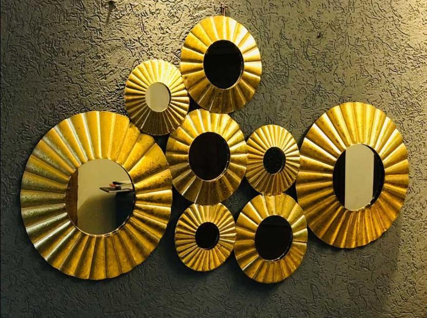 Gold Fluted Disc Cluster Wall Mirror