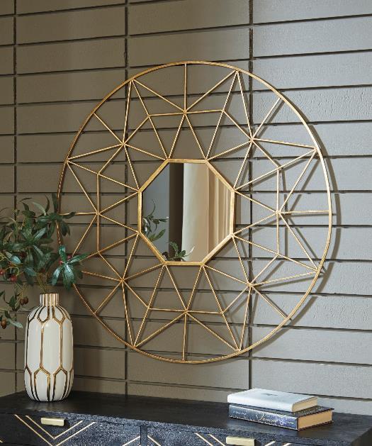 Gold Geometric Web Round Metal Wall Mirror