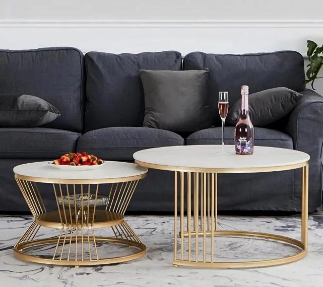 Gold Hourglass Base Round Nesting Table Set of 2