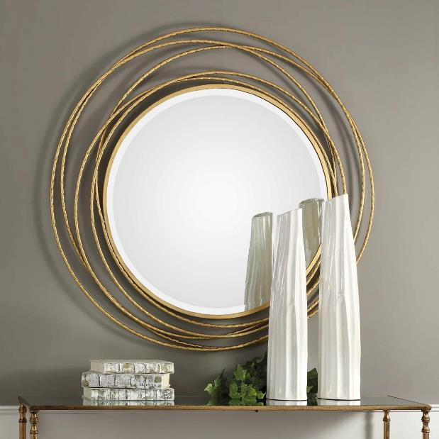 Gold Layered Rings Round Wall Mirror