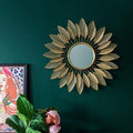 Gold Leaf Frame Round Metal Wall Mirror