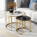 Gold Loop Frame Black & White Round Nesting Table Set of 2