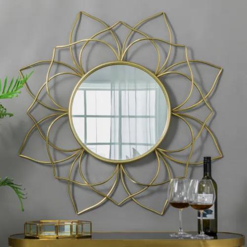 Gold Lotus Petal Round Metal Wall Mirror
