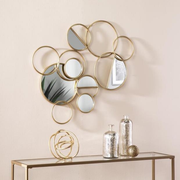 Gold Overlapping Rings Metal Wall Mirror