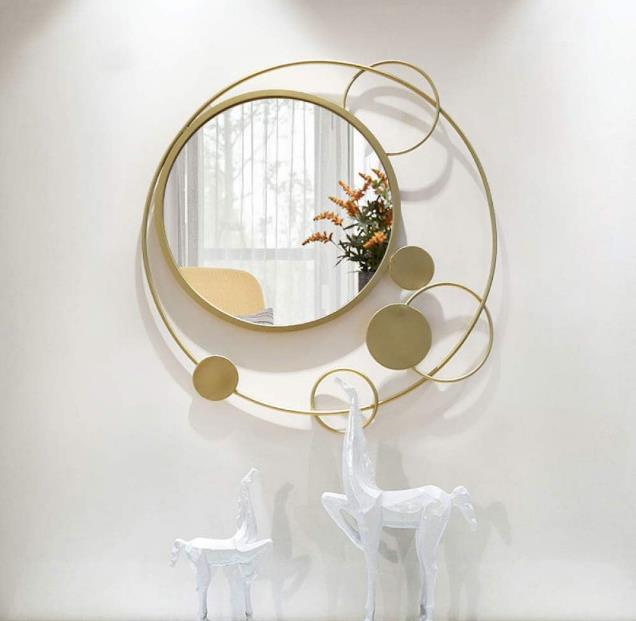 Gold Ring Round Wall Mirror with Disc Accents