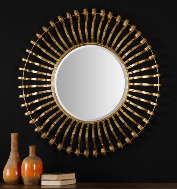 Gold Rod Border Round Metal Wall Mirror