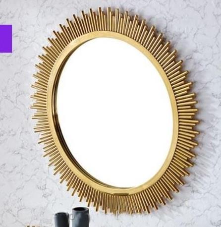 Gold Rod Edge Oval Sunburst Wall Mirror