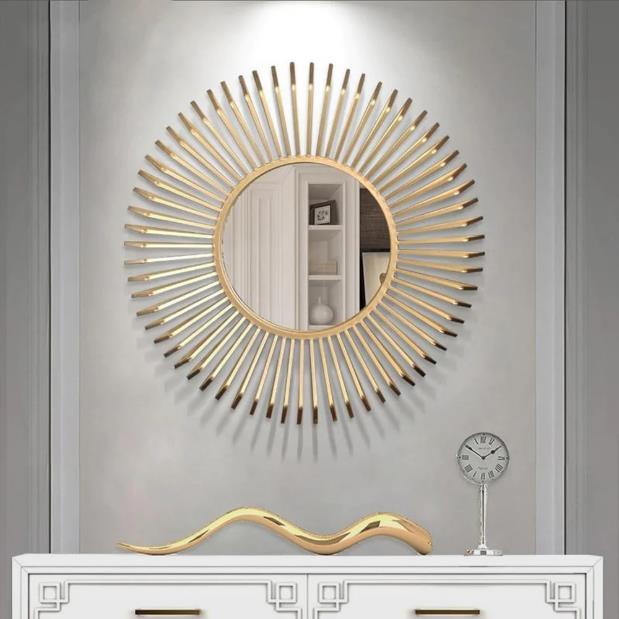 Gold Rod Sunburst Round Wall Mirror