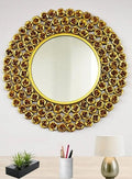 Gold Rose Bead Round Metal Wall Mirror