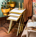 Gold Slanted Frame White Top Nesting Side Table Set of 3