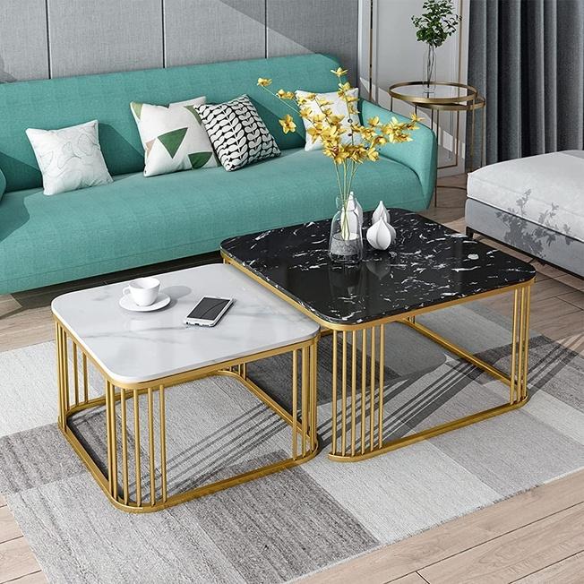 Gold Slatted Frame Square Nesting Table Set of 2