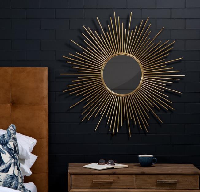 Gold Starburst Rod Round Wall Mirror