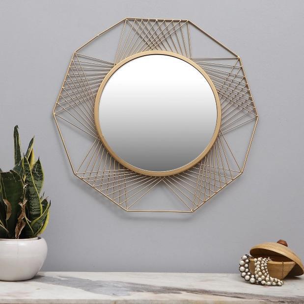 Gold String Art Octagon Round Wall Mirror
