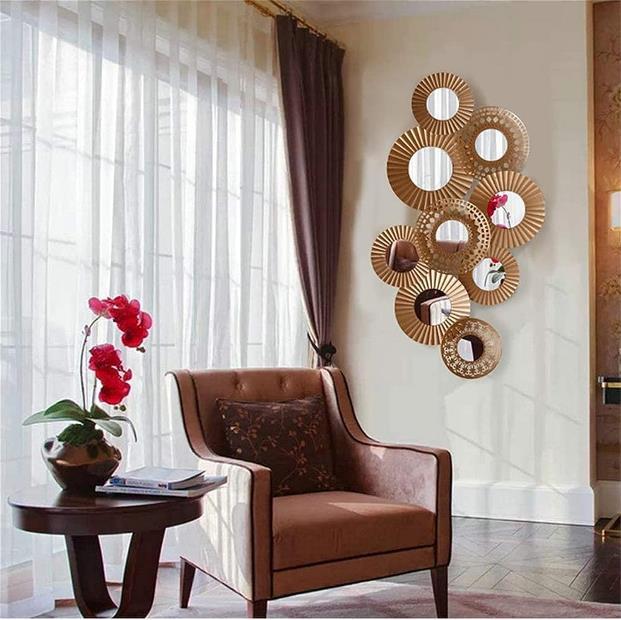 Gold Sunburst Disc Cluster Metal Wall Mirror