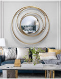 Gold Triple Ring Round Metal Wall Mirror