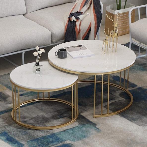 Gold Vertical Slat Round Nesting Table Set of 2