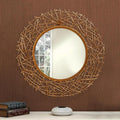 Gold Woven Twig Round Metal Wall Mirror