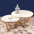 Gold Y-Shaped Base White Round Nesting Table Set of 2