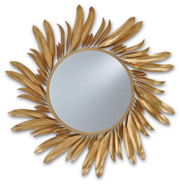 Golden Feather Sunburst Round Wall Mirror