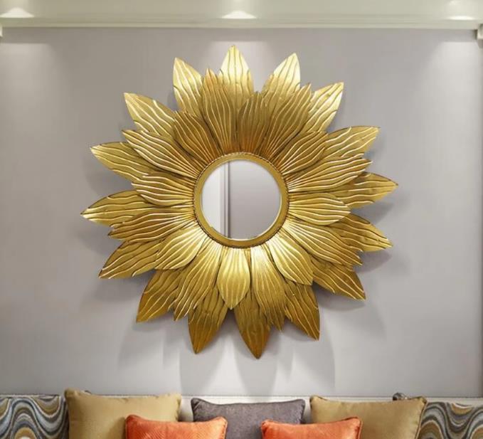 Golden Sun Petal Round Metal Wall Mirror