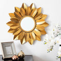 Golden Sunflower Petal Round Metal Wall Mirror