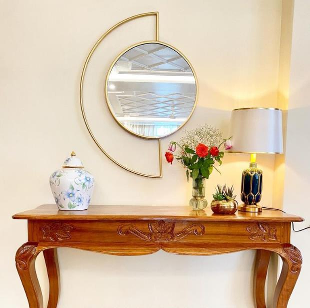 Half Moon Gold Frame Round Wall Mirror