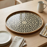 Black Mandala Wooden Tray Printed | Mango Wood Round Tea Serving Decor