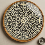Black Mandala Wooden Tray Printed | Mango Wood Round Tea Serving Decor