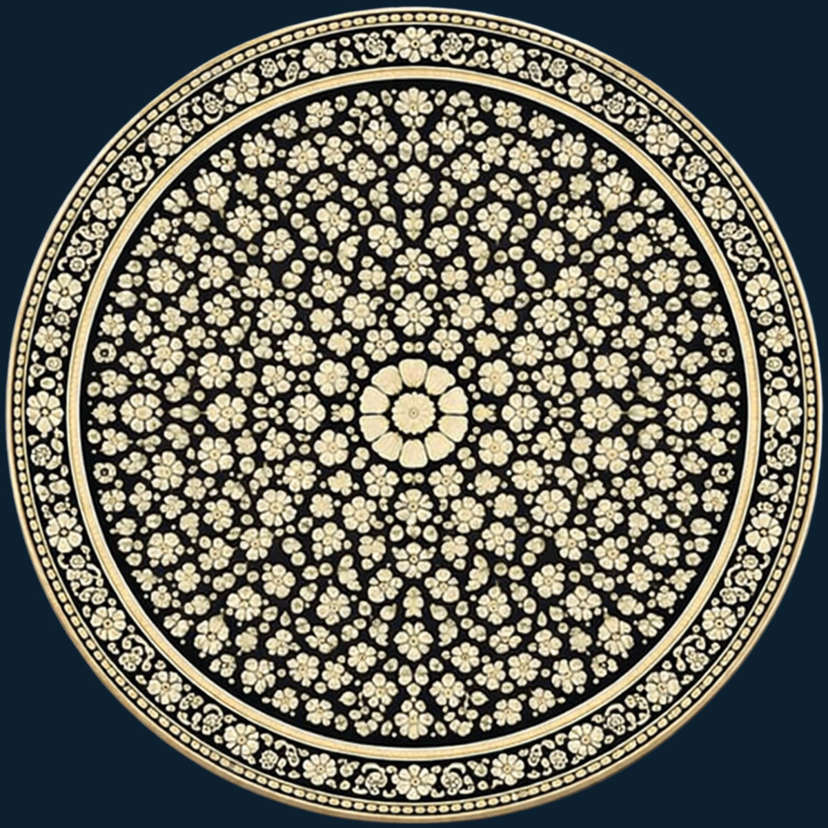 Black Mandala Wooden Tray Printed | Mango Wood Round Tea Serving Decor