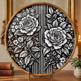 Black White Floral Wooden Tray | Mango Wood Printed Coffee Table Decor | Tea Platter