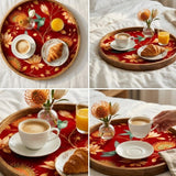 Red Bird Floral Mango Wood Tray | Round Coffee Table Decor, Serving Platter