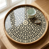 Black Mandala Wooden Tray Printed | Mango Wood Round Tea Serving Decor