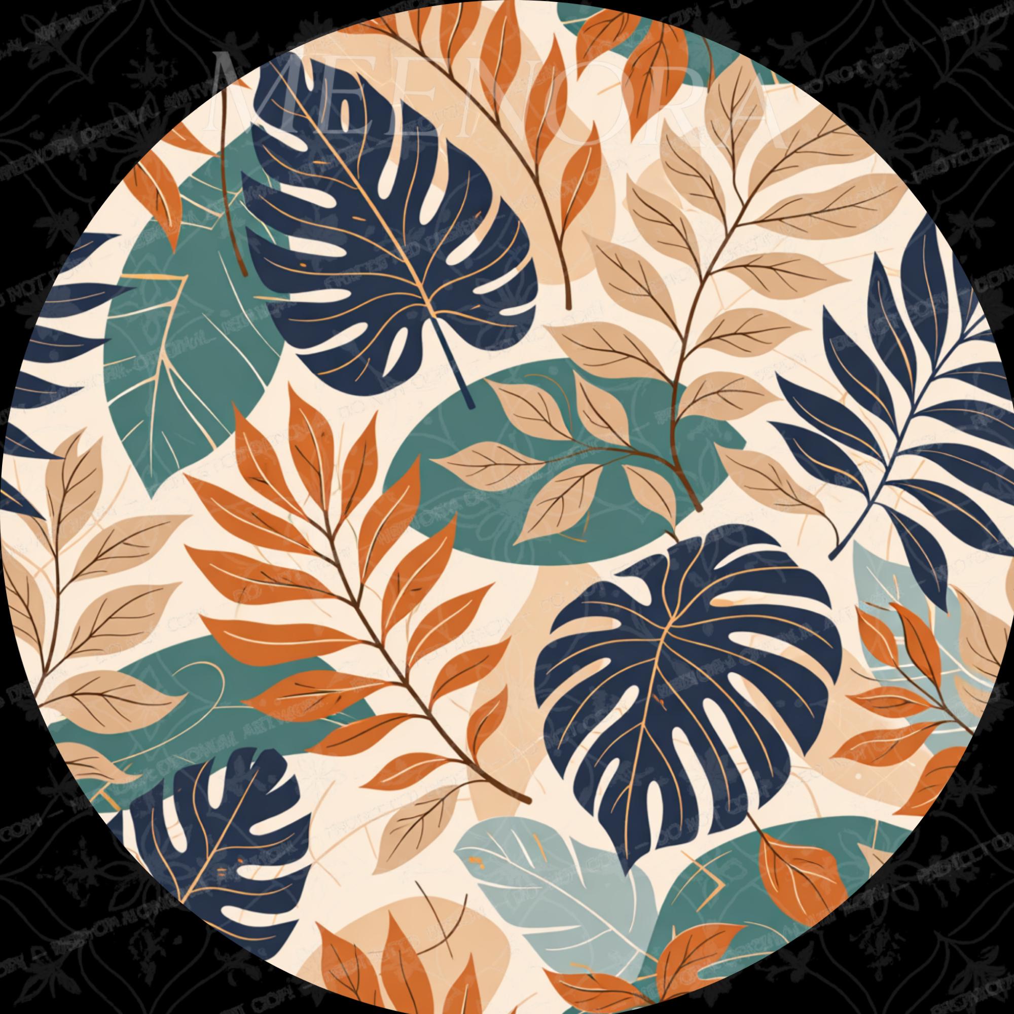 Tropical Leaf Wooden Tray Printed | Mango Wood Round Tea Serving Decor