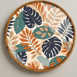 Tropical Leaf Wooden Tray Printed | Mango Wood Round Tea Serving Decor