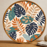Tropical Leaf Wooden Tray Printed | Mango Wood Round Tea Serving Decor