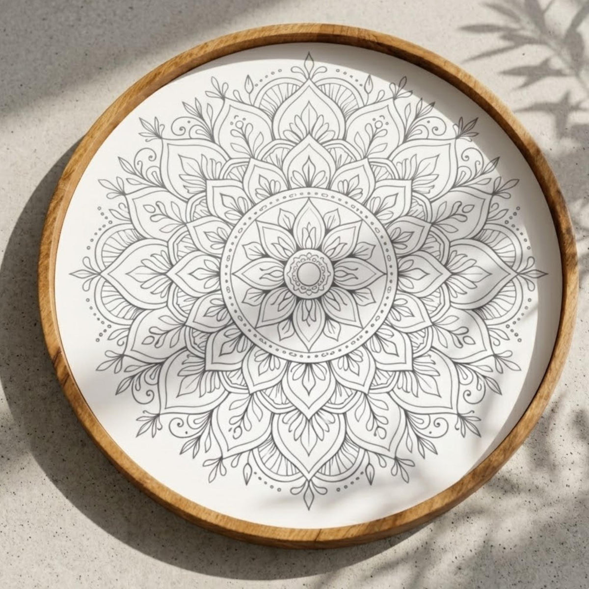 Mandala Wooden Serving Tray | Printed Mango Wood | Boho Spiritual Decor | Round Coffee Table Accent