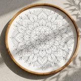Mandala Wooden Serving Tray | Printed Mango Wood | Boho Spiritual Decor | Round Coffee Table Accent