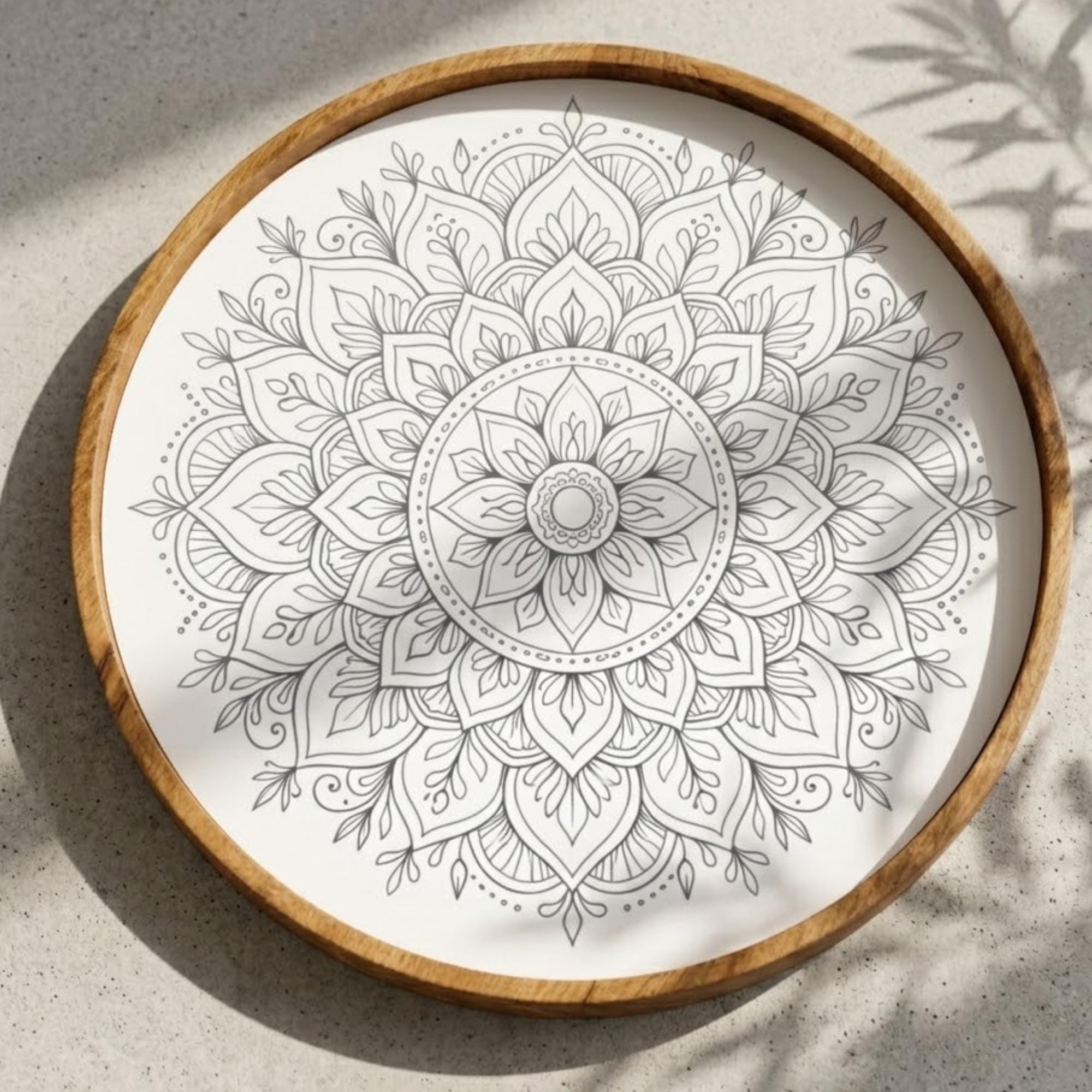 Mandala Wooden Serving Tray | Printed Mango Wood | Boho Spiritual Decor | Round Coffee Table Accent