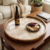 Abstract Wooden Tray Printed | Mango Wood Round Tea Serving Decor
