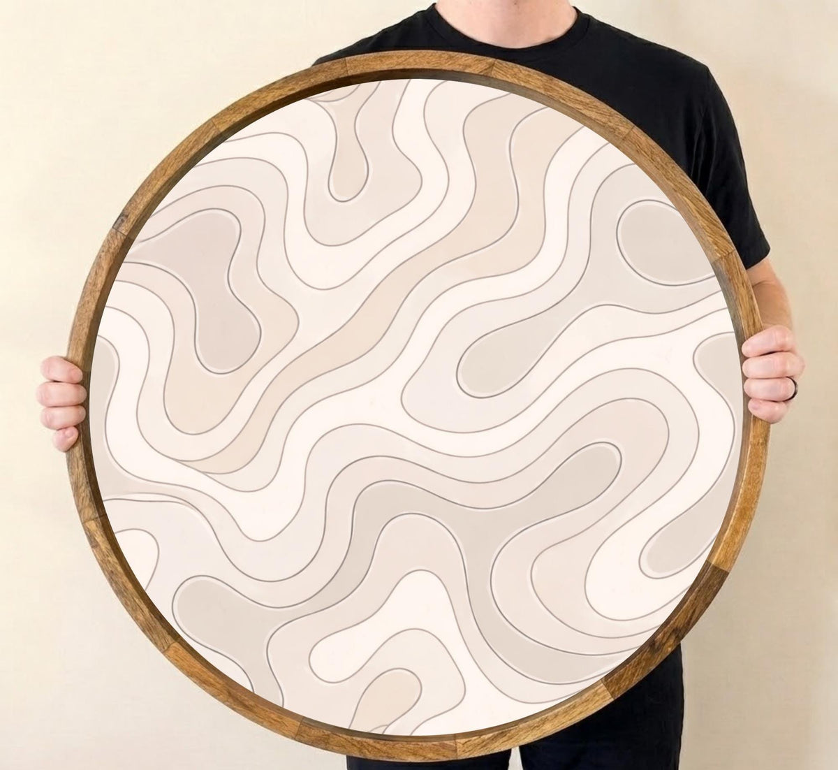 Abstract Wooden Tray Printed | Mango Wood Round Tea Serving Decor