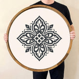 Black Mandala Wooden Tray Printed | Mango Wood Round Tea Serving Decor